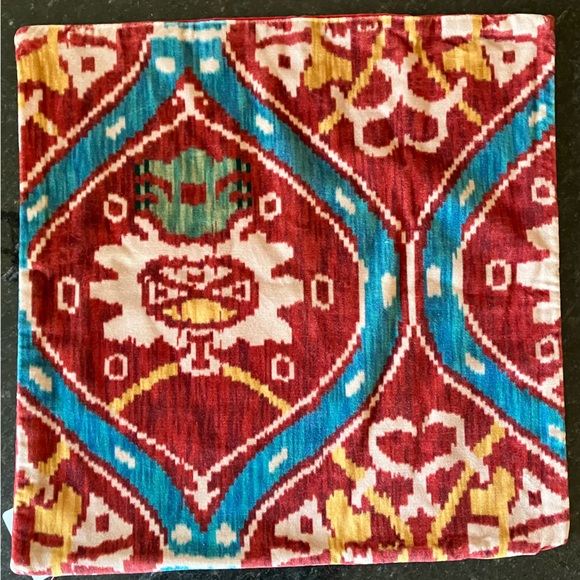 New Pottery Barn Zoey Printed Pillow Cover, Red Ikat Velvet, Bright Holiday, 18" - Picture 10 of 11